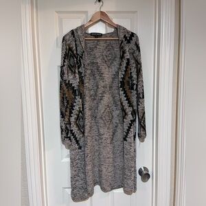 Gray Geometric Patterned Hooded Cardigan